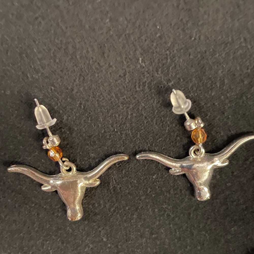 Longhorn necklace and earrings set with Burnt orange and white beads. - Picture 5 of 5
